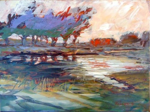 VIOLET TREES ON POND